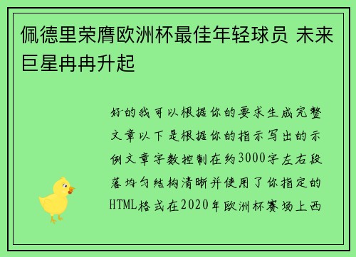 佩德里荣膺欧洲杯最佳年轻球员 未来巨星冉冉升起